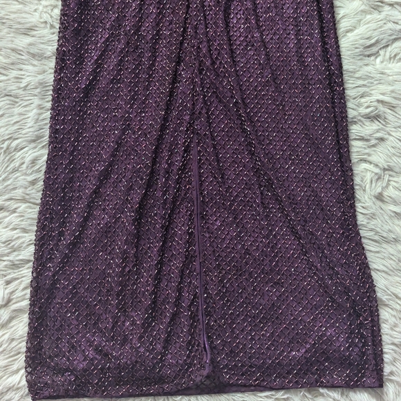 NWT Mac Duggal Long Sleeve Lattice Beaded Cocktail Dress in Aubergine 5530 - Picture 14 of 16